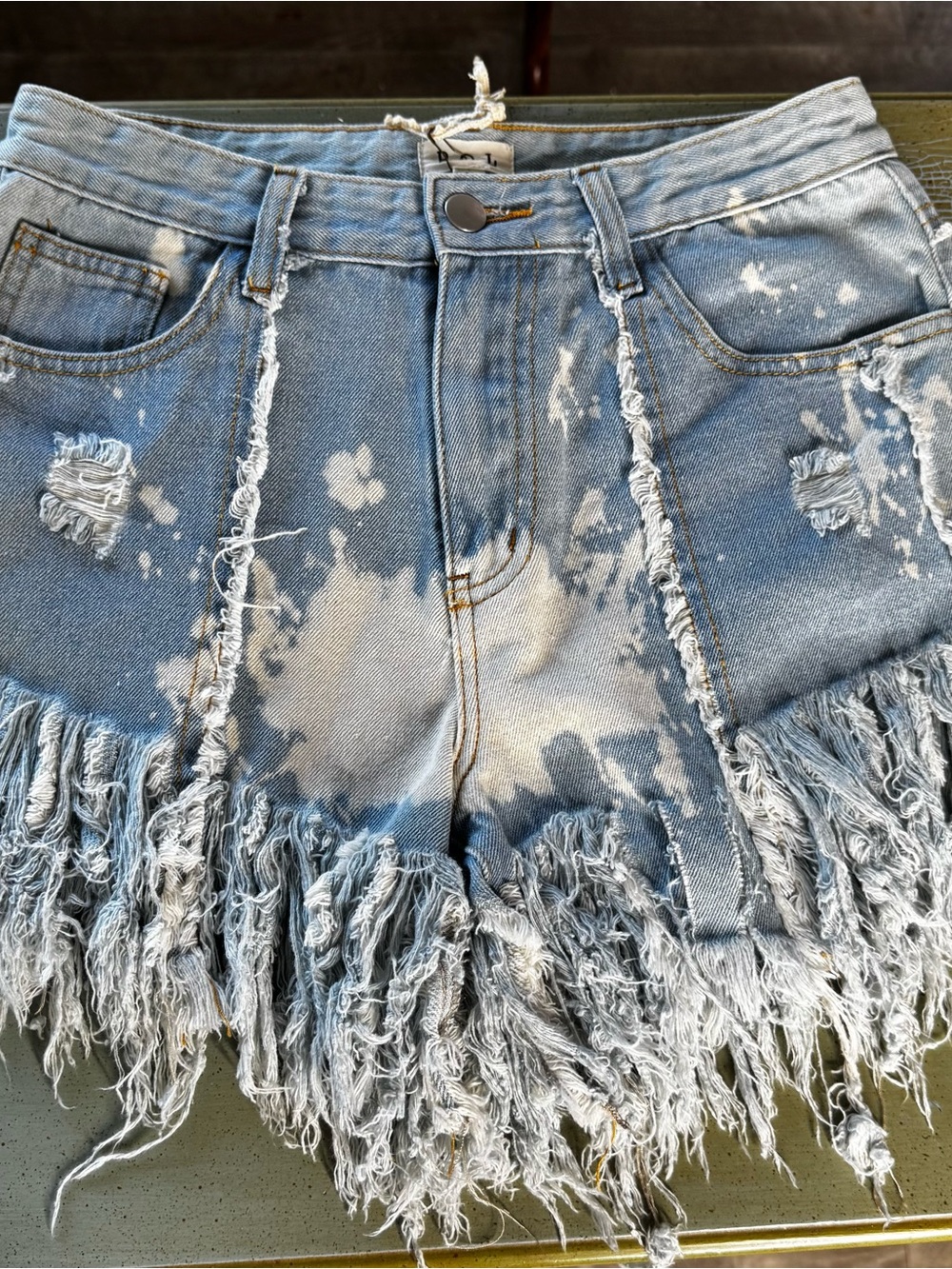 POL Light Blue Distressed Denim Fringe Shorts